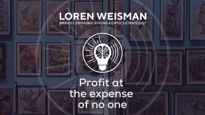 profit at the expense of no one, featured graphic