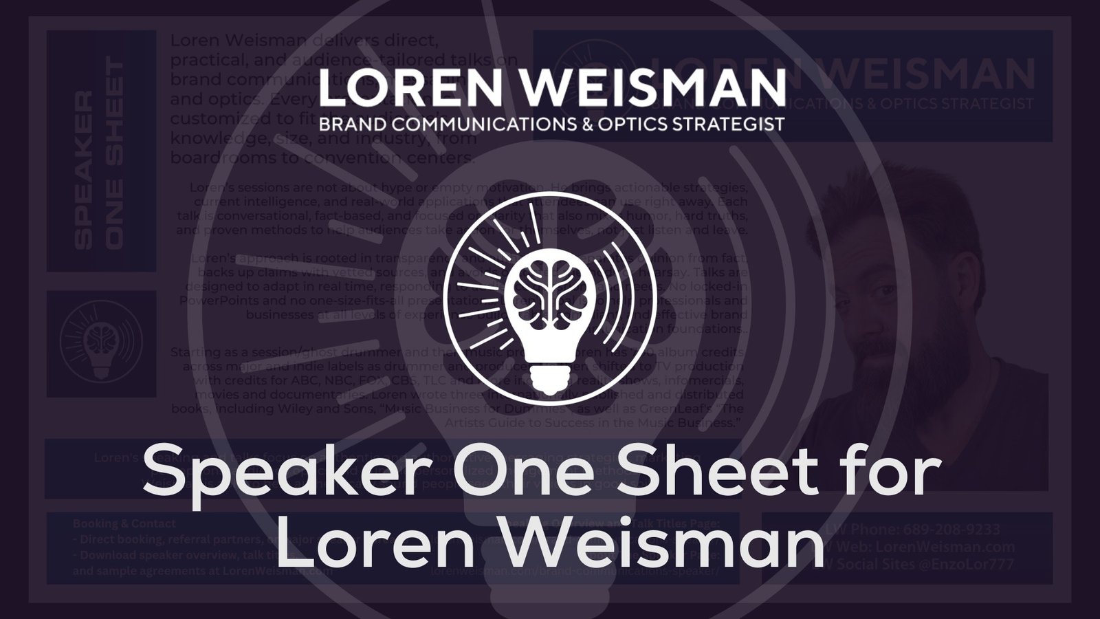 Speaker One Sheet for Brand Communciations and Optics Speaker Loren Weisman