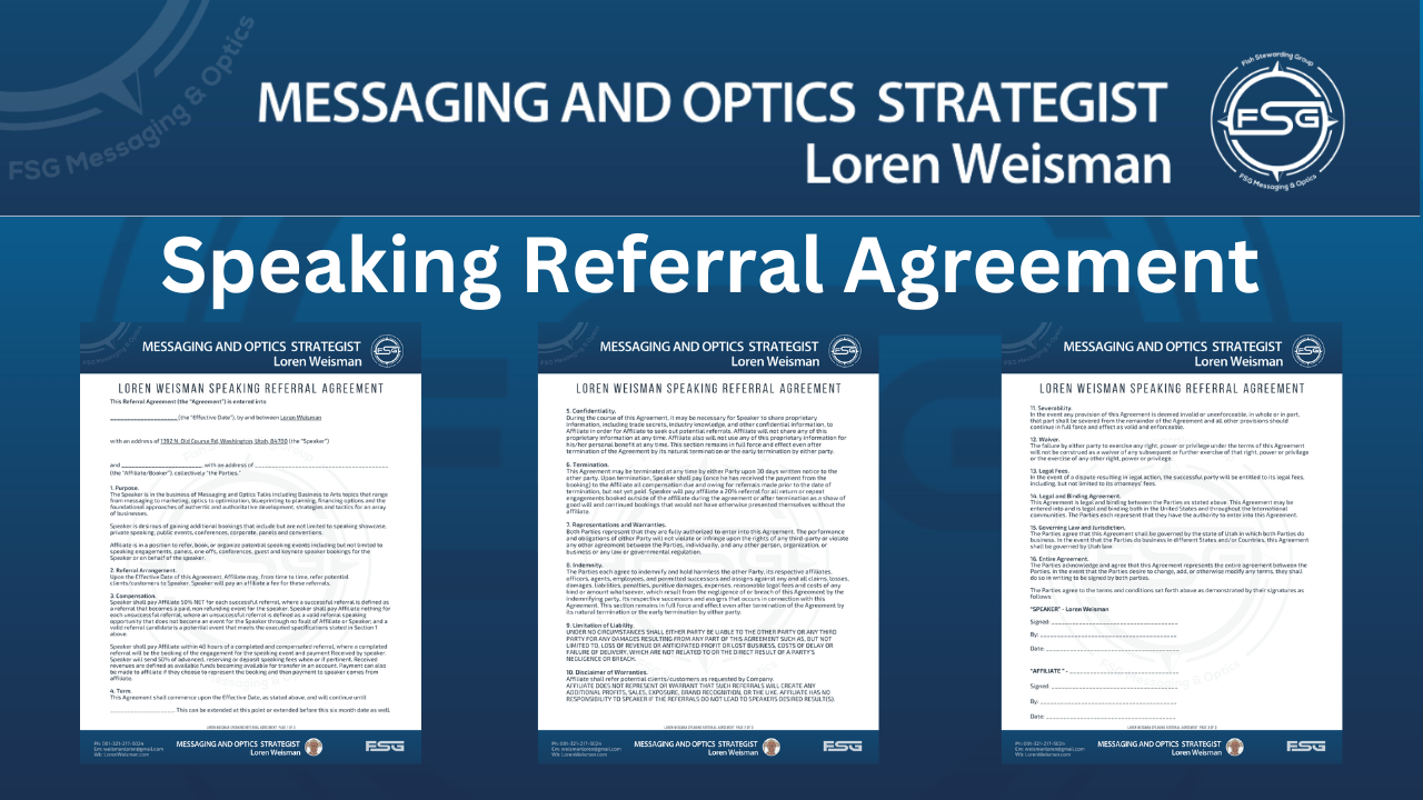 Speaking referral agreement for Loren Weisman