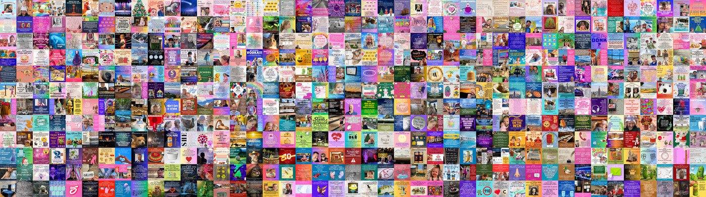 Dadau Graphics mosaic, band 1 of 2. 516 small squares of color, 43 across and 12 down, one for each day.