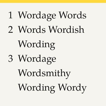 The first three chapter titles, from Wordage Words to Wordage Wordsmithy Wording Wordy