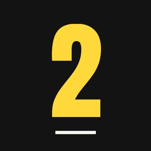 The number two in yellow on a dark background